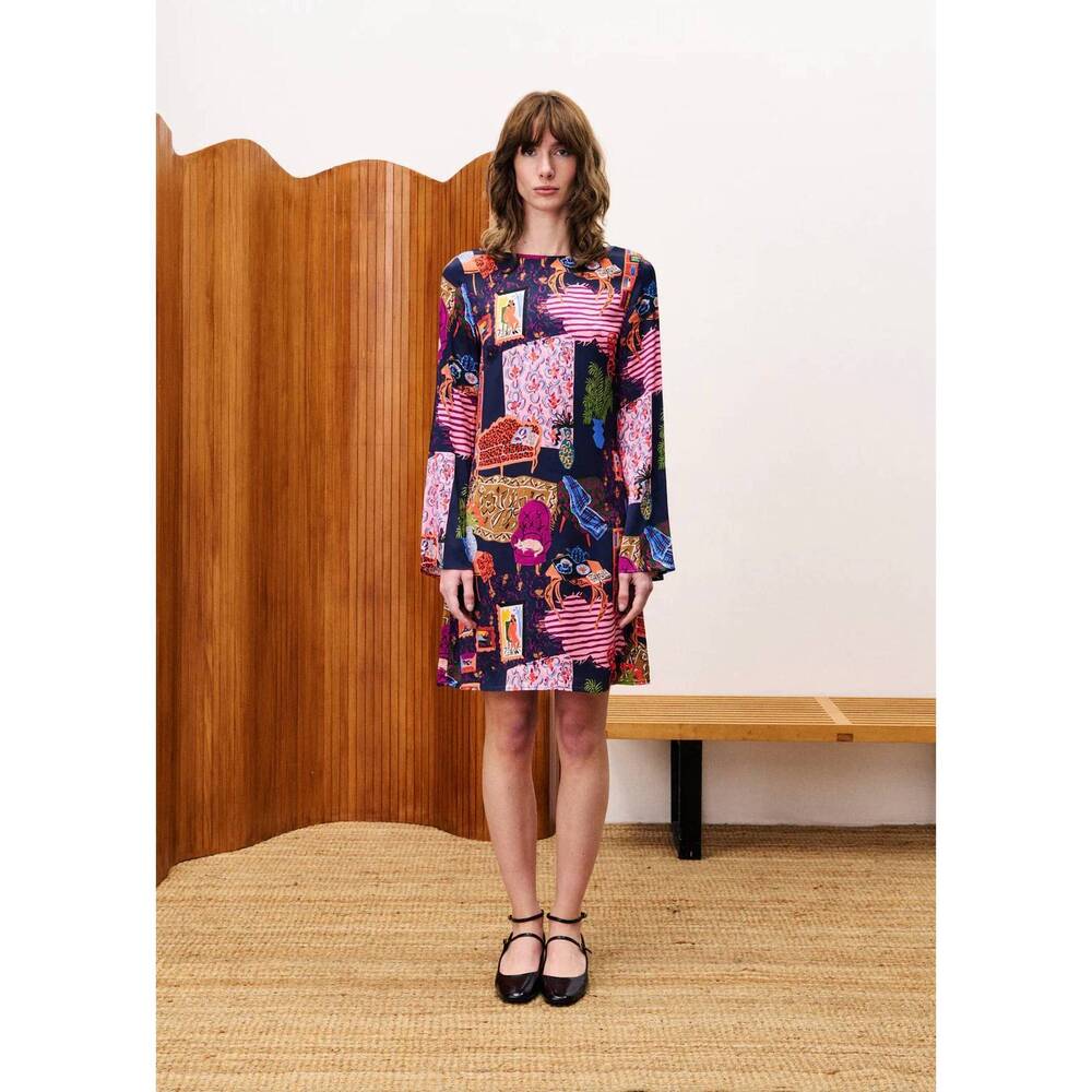 NEW FRNCH ayurveda dress in print salon nuit